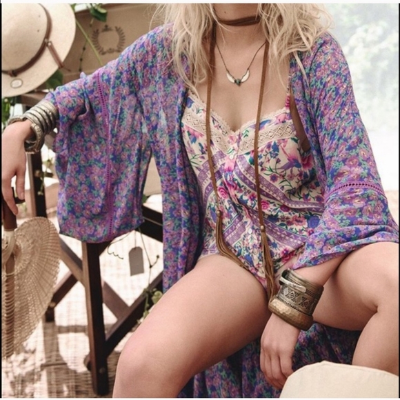 Rare Spell Wildflower Kimono violet robe maxi duster w/ belt purple one size os - Picture 6 of 13